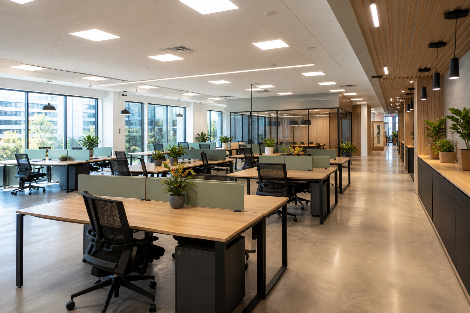 İç mekan aydınlatmalı modern ofis