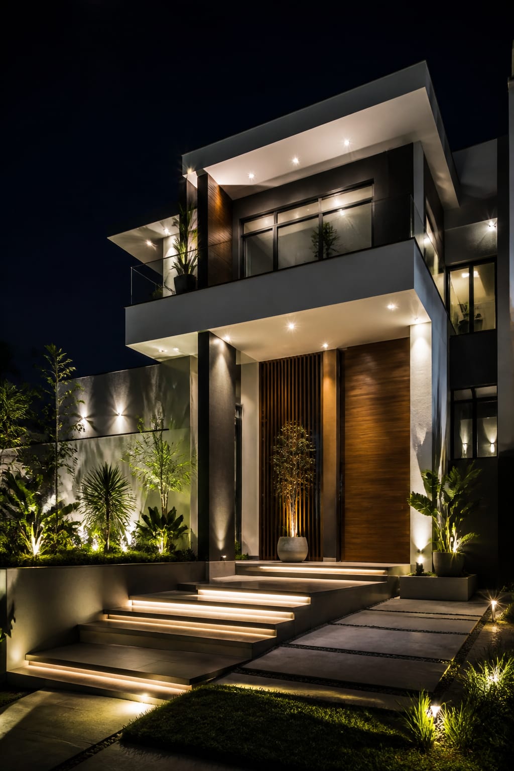 Dış mekan aydınlatmalı modern konut